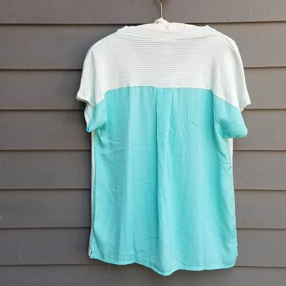NWT Halston Turquoise/White Top Stripes on Front Color Block Back size Med - Picture 7 of 9
